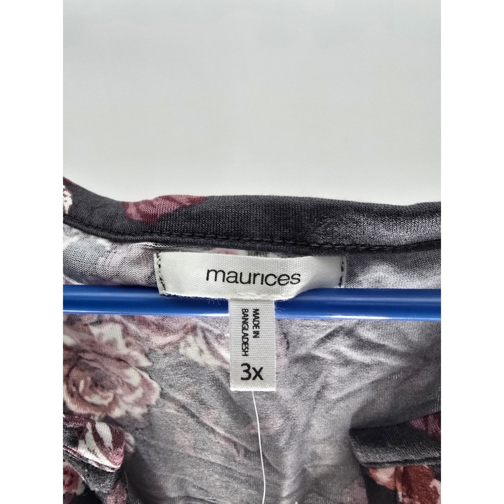 Maurices Womens 3X Gray Floral Henley Long‎ Sleeve Top Pleated Shoulder NWT - Picture 4 of 14